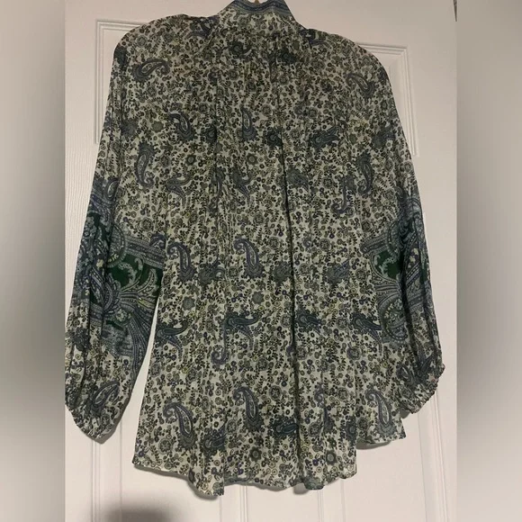 ZIMMERMANN OTTIE LINEN BILLOW BLOUSE GREEN PAISLEY - Picture 11 of 14